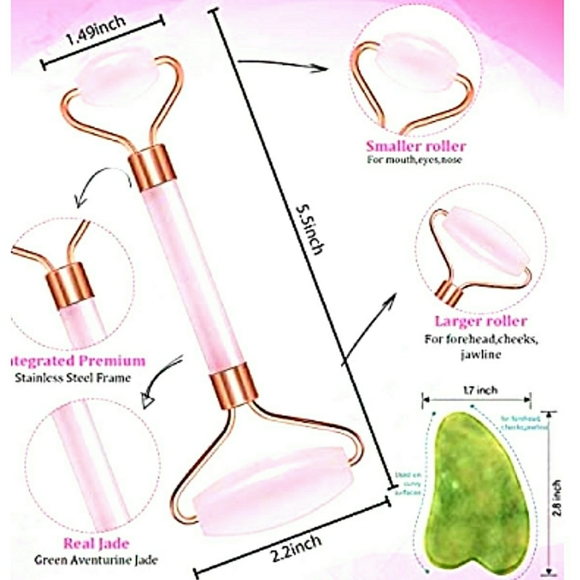 Rose Quartz Beautiful Facial Roller Kit - Picture 3 of 7